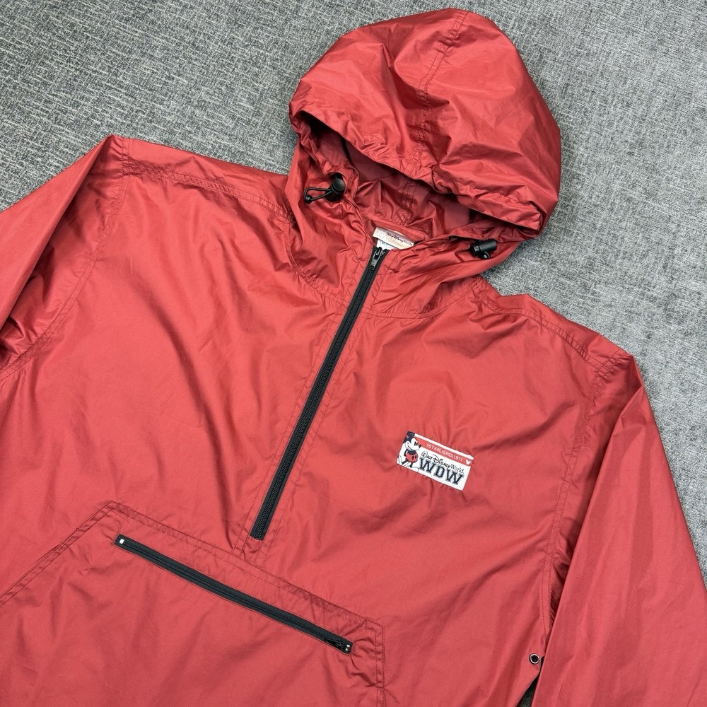 Vintage Walt Disney World Jacket Men's XL Red Windbreaker Hoodie‎ Mickey Rain